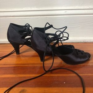 Black Satin Burju Dance Shoes Ladies 8.5